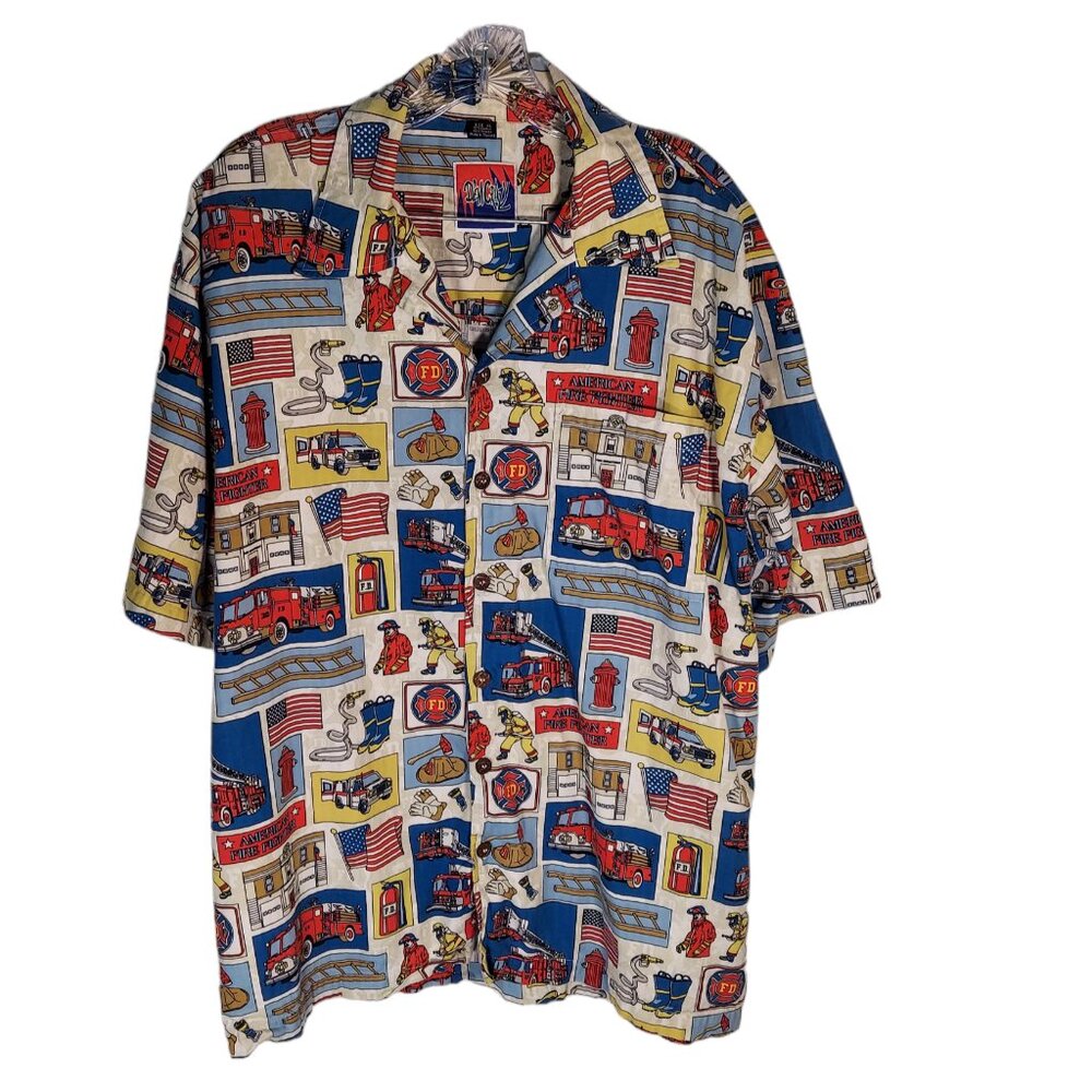 Dem Crazy Shirt Mens   American Firefighters All Over Print Shirt Size XL